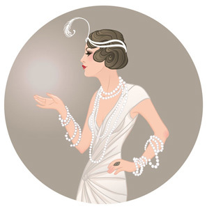 真珠で着飾ったアールデコ期の女性