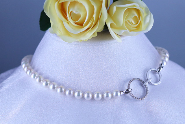 真珠一連ネックレスとダブルフルエタニティペンダントヘッド